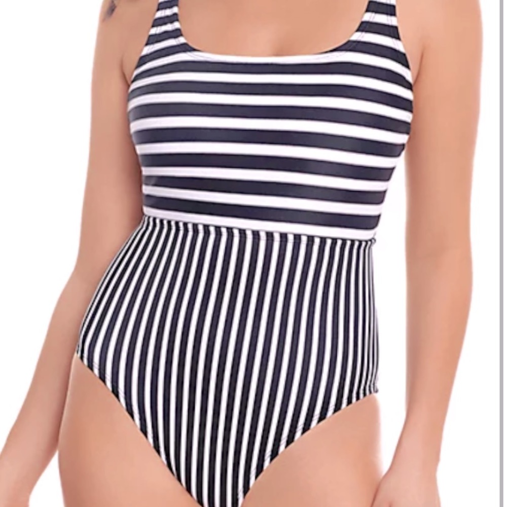 3/10 NEW Eco Beach Striped Squareneck One-Piece Swimsuit
